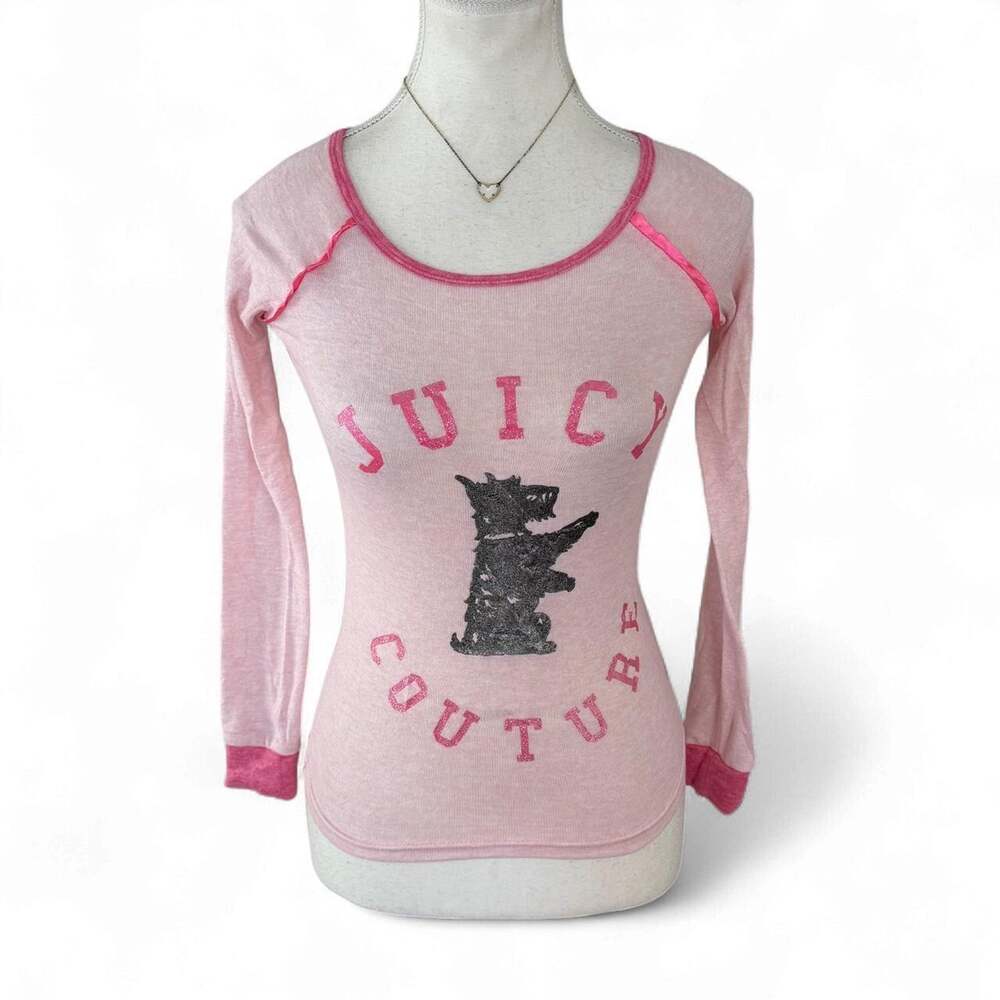 Y2K baby Pink Juicy Couture long sleeve top with black bear graphic size 10.